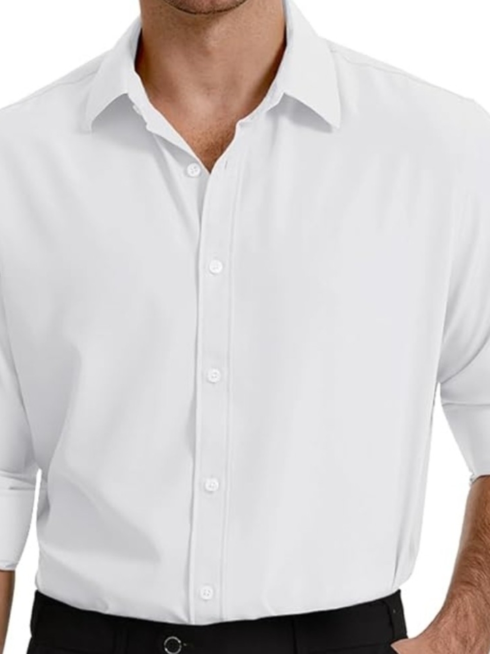 Men's White Long Sleeve Dress Shirt - Classic Point Collar